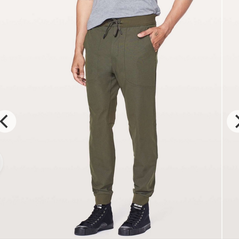 Lululemon ABC Jogger Pants Men L Large Olive Green Warpstreme Drawstring Pocket